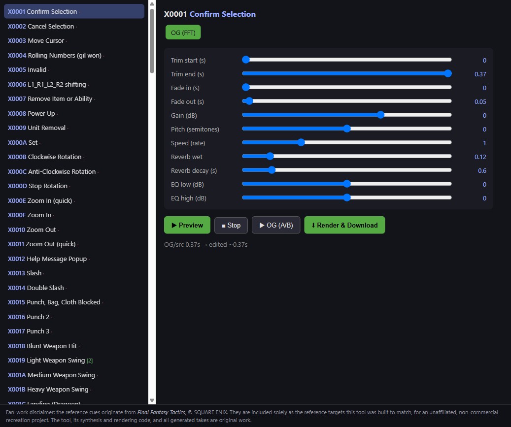 SFX take composer — effects rack